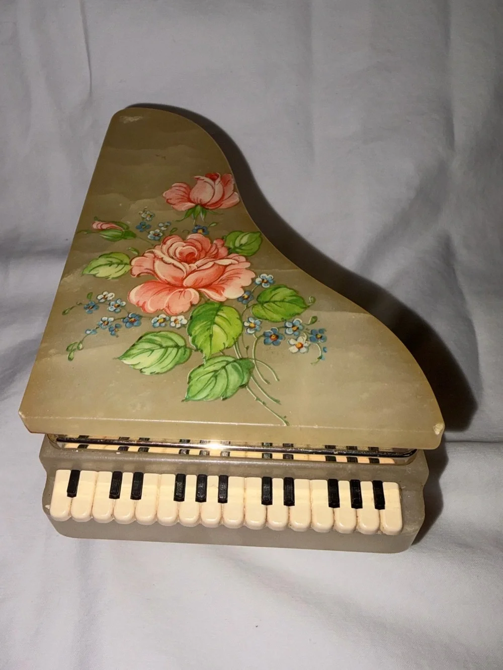 RARE Vintage LEFTON Alabaster Floral piano shaped Trinket jewelry box